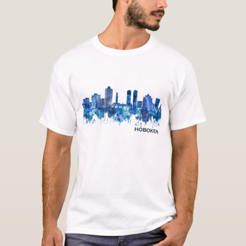 Hoboken New Jersey Skyline Blue T_Shirt