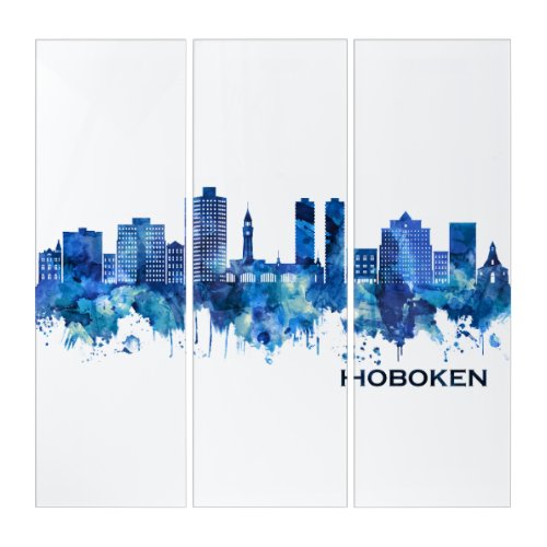 Hoboken New Jersey Skyline Blue Triptych