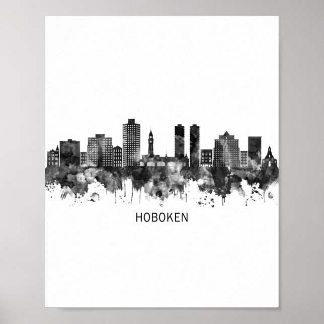 Hoboken New Jersey Skyline BW Poster (Front)