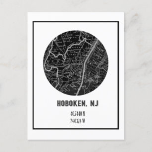 Hoboken New Jersey Vintage Map Postcard