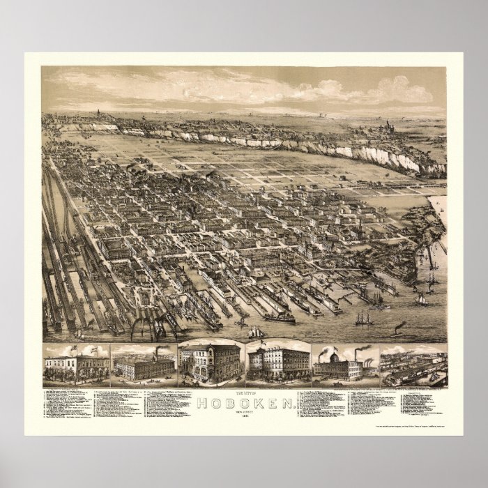 Hoboken, NJ Panoramic Map   1881 Poster