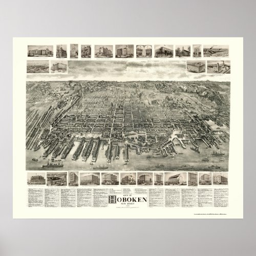 Hoboken NJ Panoramic Map _ 1904 Poster