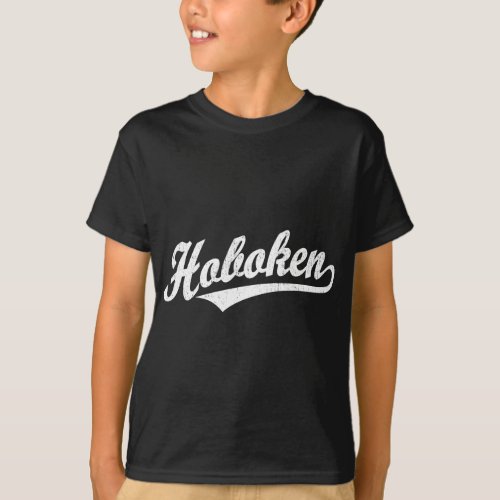 Hoboken script logo in white distressed T_Shirt