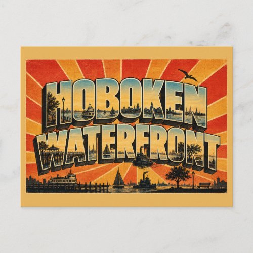 Hoboken Waterfront New Jersey Hudson River Art Postcard