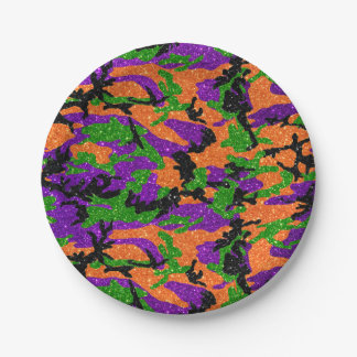 HOC Monster Glitter Halloween Edition Camo Paper Plates