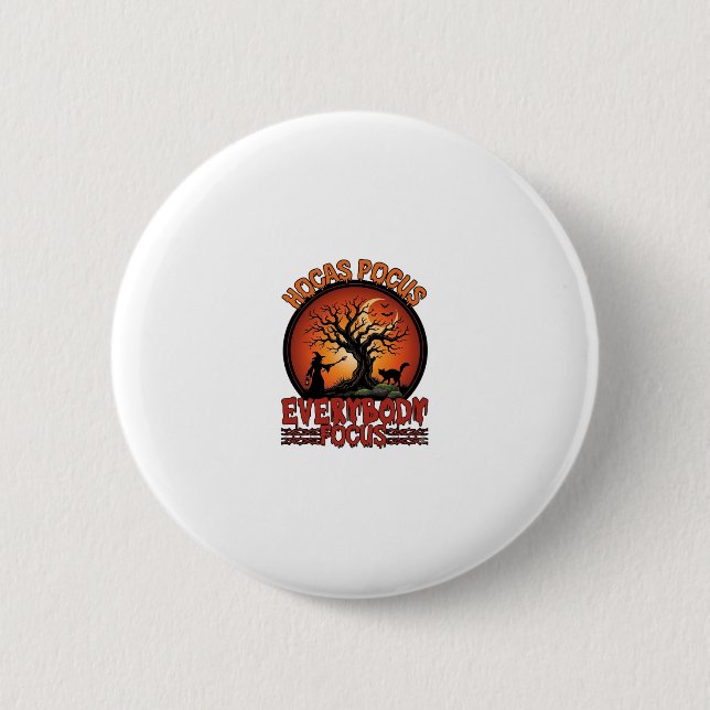Hocas Pocus Everybody Focus Spooky Tree Witch Cat Button (Front)