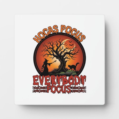 Hocas Pocus Everybody Focus Spooky Tree Witch Cat Plaque