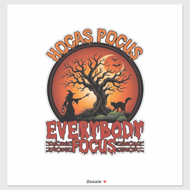 Hocas Pocus Everybody Focus Spooky Tree Witch Cat Sticker (Sheet)