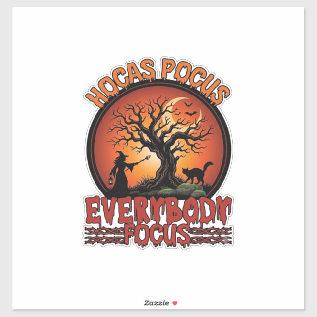 Hocas Pocus Everybody Focus Spooky Tree Witch Cat Sticker (Sheet)