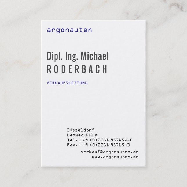 Hochformat Visitenkarten Business Card (Front)