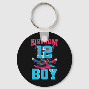 Hockey 12 Year Old Ice Cream Drip 12th Birthday Bo Keychain