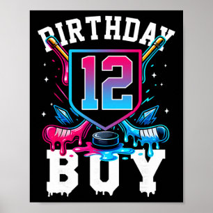 Hockey 12th Birthday Boy Ice Cream Drip 12 Years O Poster