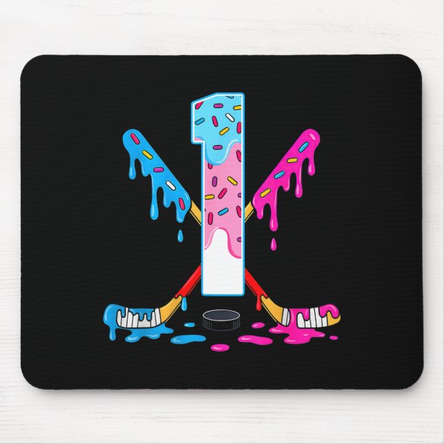 Hockey 1 Years Old Ice Cream Drip 1st Birthday Kid Mouse Pad (Front)