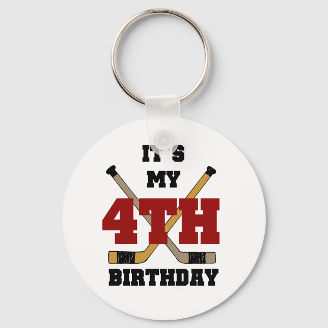Hockey 4th Birthday Tshirts and Gifts Keychain (Front)