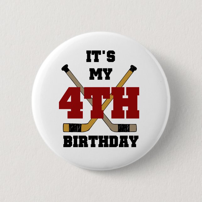 Hockey 4th Birthday Tshirts and Gifts Pinback Button (Front)