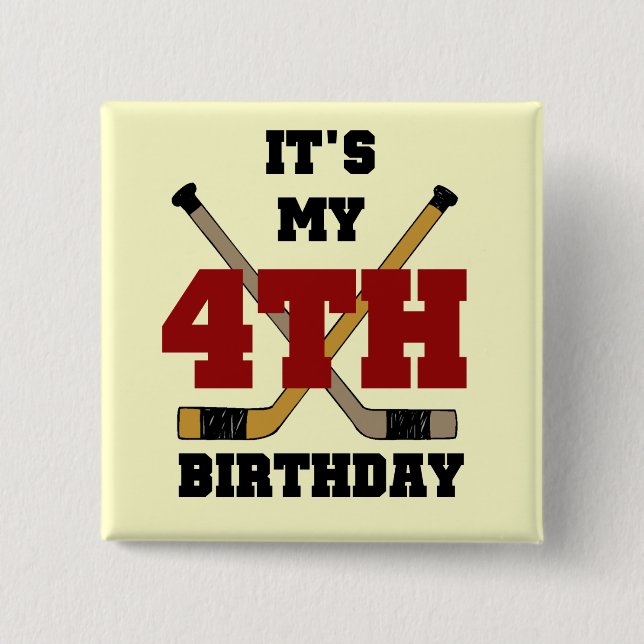 Hockey 4th Birthday Tshirts and Gifts Pinback Button (Front)