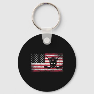 Hockey 4th Of July American Flag Patriotic Usa Men Keychain