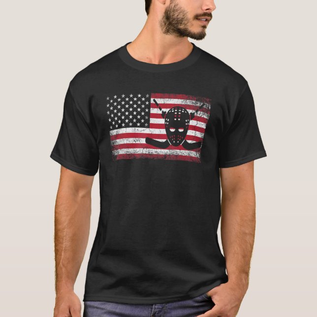 Hockey 4th Of July  American Flag Usa  Stick Mask  T-Shirt (Front)