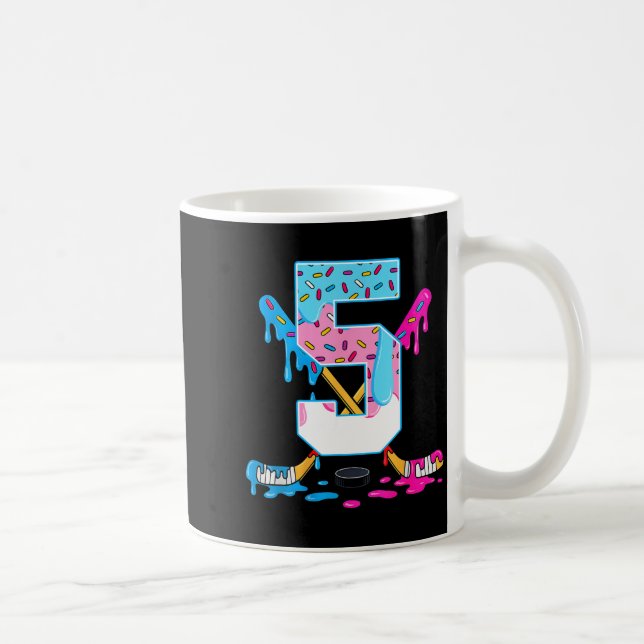 Hockey 5 Years Old Ice Cream Drip 5th Birthday Kid Coffee Mug (Right)