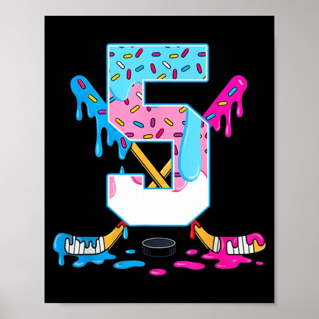 Hockey 5 Years Old Ice Cream Drip 5th Birthday Kid Poster (Front)