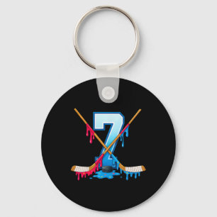 Hockey 7 Year Old Ice Cream Drip Youth 7th Birthda Keychain