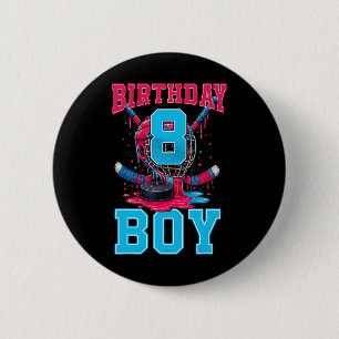 Hockey 8 Year Old Ice Cream Drip 8th Birthday Boy Button