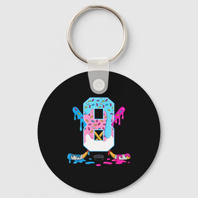 Hockey 8 Years Old Ice Cream Drip 8th Birthday Kid Keychain (Front)