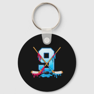 Hockey 9 Year Old Ice Cream Drip Youth 9th Birthda Keychain