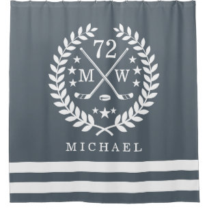 Hockey ALL-STAR Custom Initials Name Slate Grey Shower Curtain