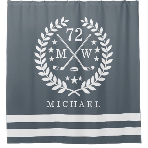 Hockey ALL_STAR Custom Initials  Name Slate Grey Shower Curtain