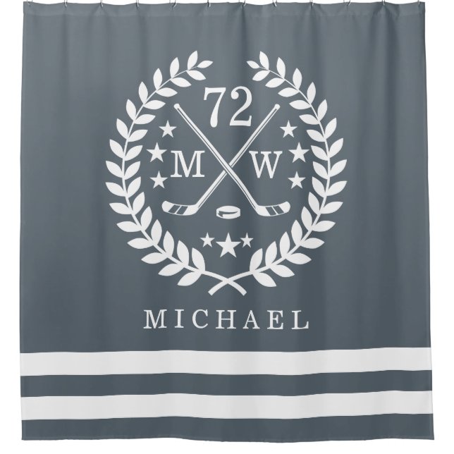 Hockey ALL-STAR Custom Initials | Name Slate Grey Shower Curtain (Front)