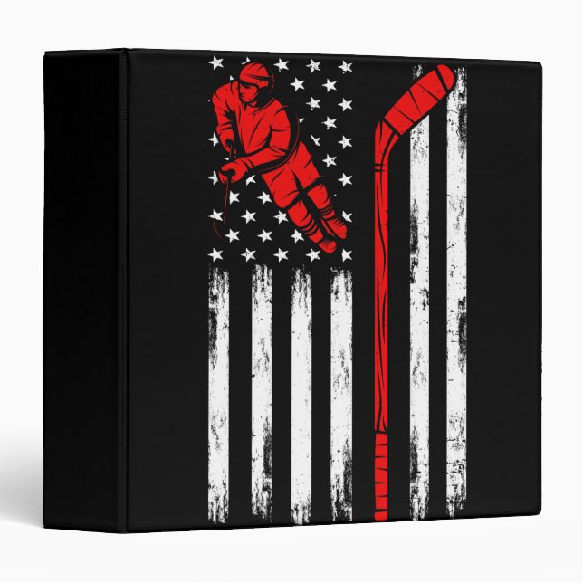 Hockey American Flag 3 Ring Binder (Front/Spine)