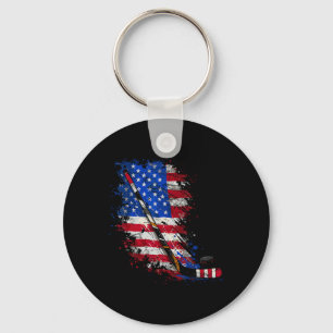 Hockey American Flag 4th Of July Keychain