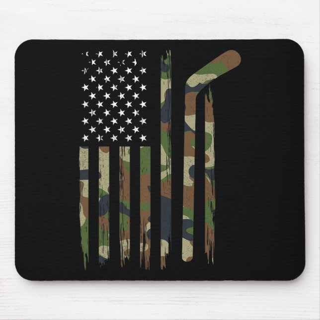 Hockey American Flag  Camo US Patriotic Hockey Pla Mouse Pad (Front)