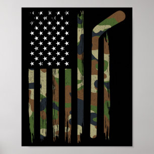 Hockey American Flag Camo US Patriotic Hockey Pla Poster