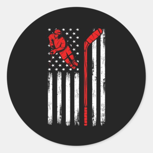Hockey American Flag Classic Round Sticker
