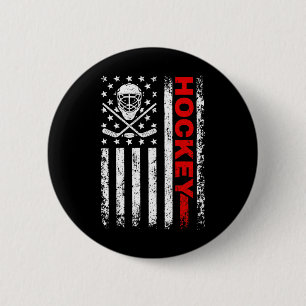 Hockey American Flag Cool Ice Hockey Player Men Wo Button