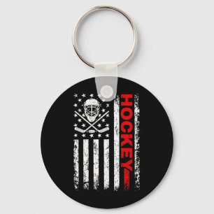 Hockey American Flag Cool Ice Hockey Player Men Wo Keychain