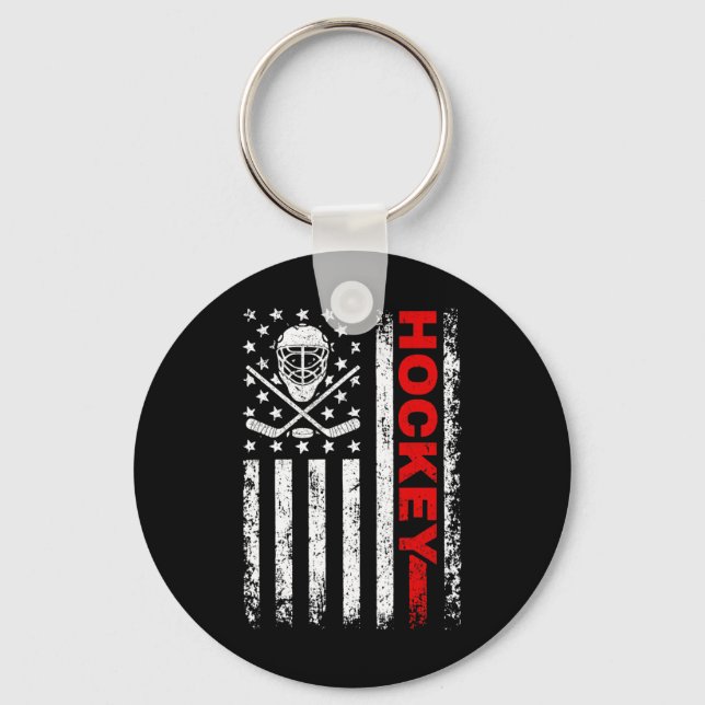 Hockey American Flag Cool Ice Hockey Player Men Wo Keychain (Front)