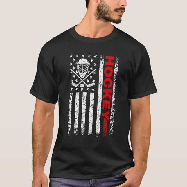 Hockey American Flag Cool Ice Hockey Player Men Wo T-Shirt (Front)