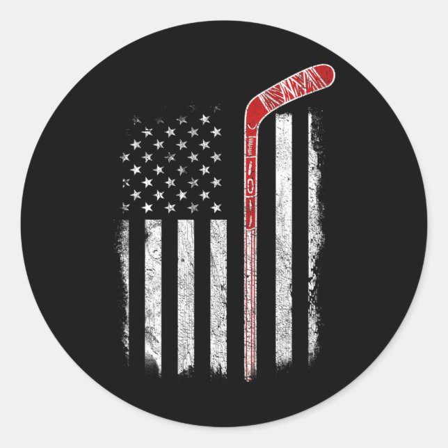 Hockey American Flag  Hockey Flag  Classic Round Sticker (Front)