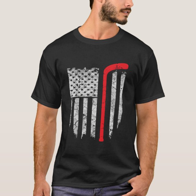 Hockey American Flag Hockey T-Shirt (Front)