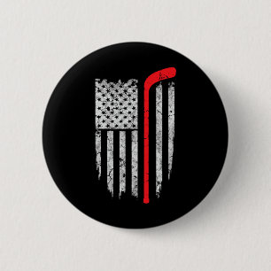 Hockey American Flag Hockey Tee Ice Hockey Playe Button