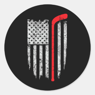 Hockey American Flag Hockey Tee Ice Hockey Playe Classic Round Sticker