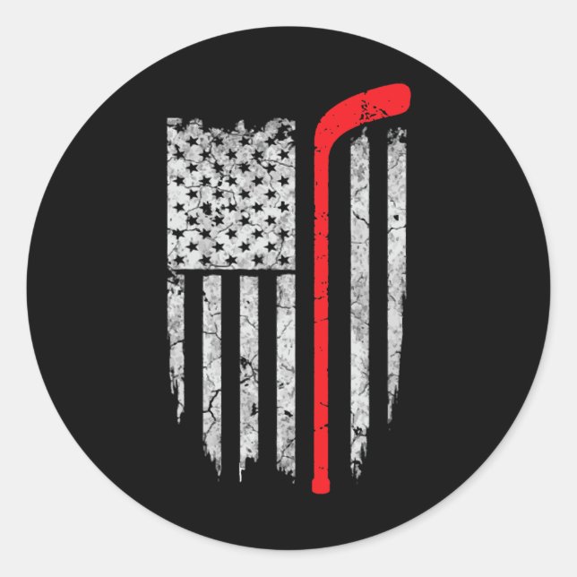 Hockey American Flag  Hockey Tee  Ice Hockey Playe Classic Round Sticker (Front)