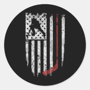 Hockey American Flag  Men's Tee  Classic Round Sticker