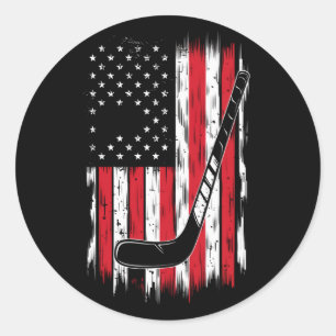 Hockey American Flag Sports Retro Vintage Classic Round Sticker