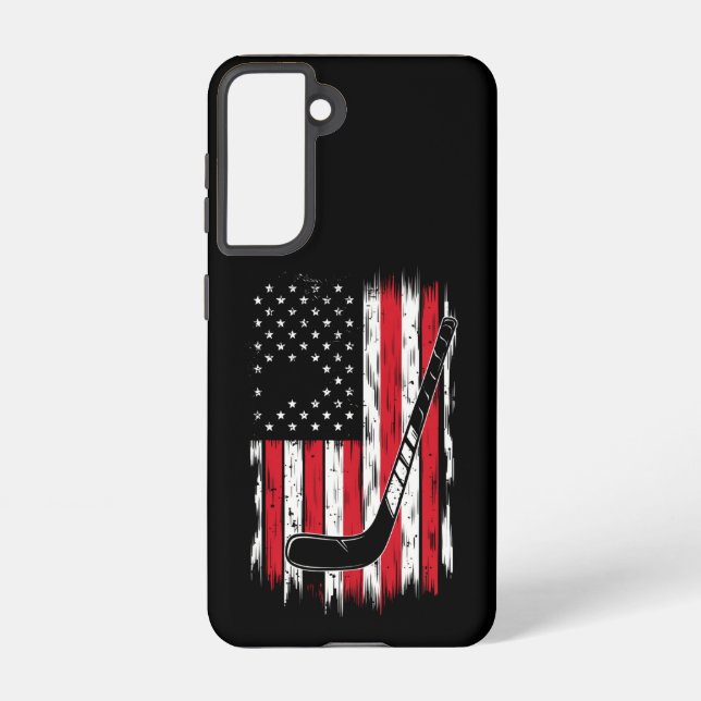 Hockey American Flag Sports Retro Vintage Samsung Galaxy Case (Back)