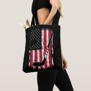 Hockey American Flag Sports Retro Vintage Tote Bag