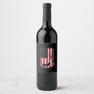 Hockey American Flag Sports Retro Vintage Wine Label